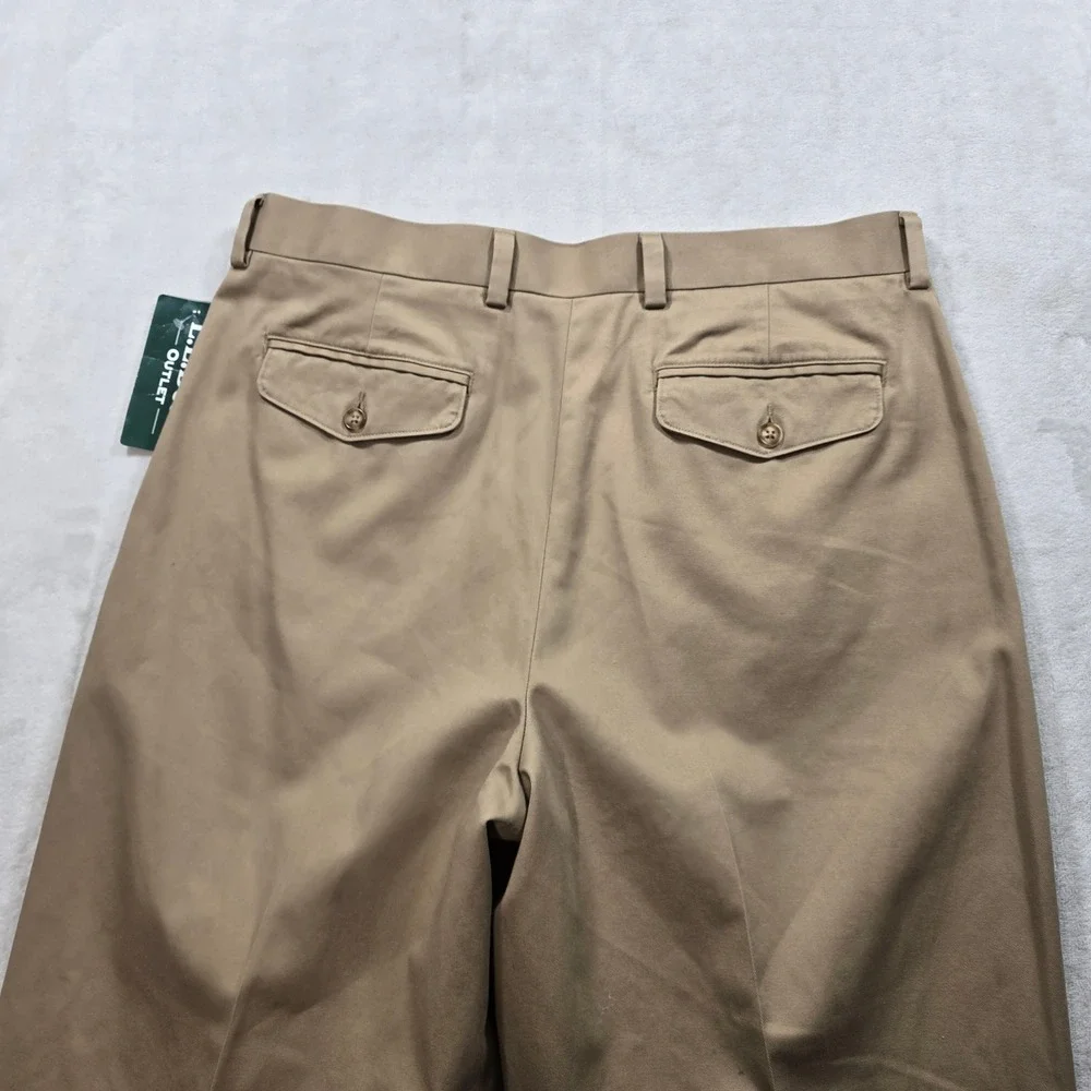 LL Bean Dress‎ Chino Pants Mens 36x35 Dark Khaki Tan Pleated Casual NEW